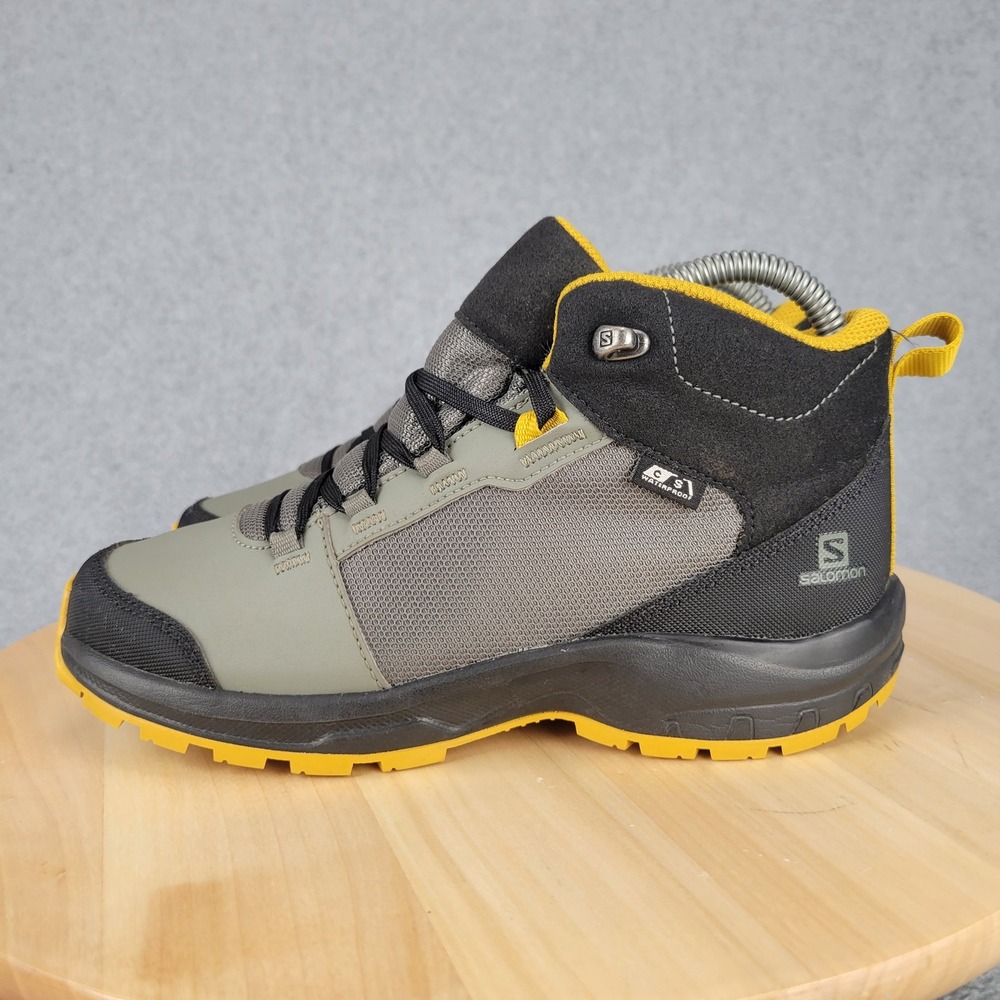 Salomon Outward CSWP Hiking Boots Kids 4 Gray Black Yellow Waterproof